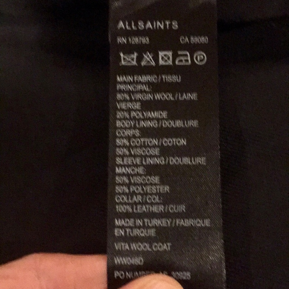 NWT ALLSAINTS Tula Coat Navy w/ leather - Picture 7 of 7